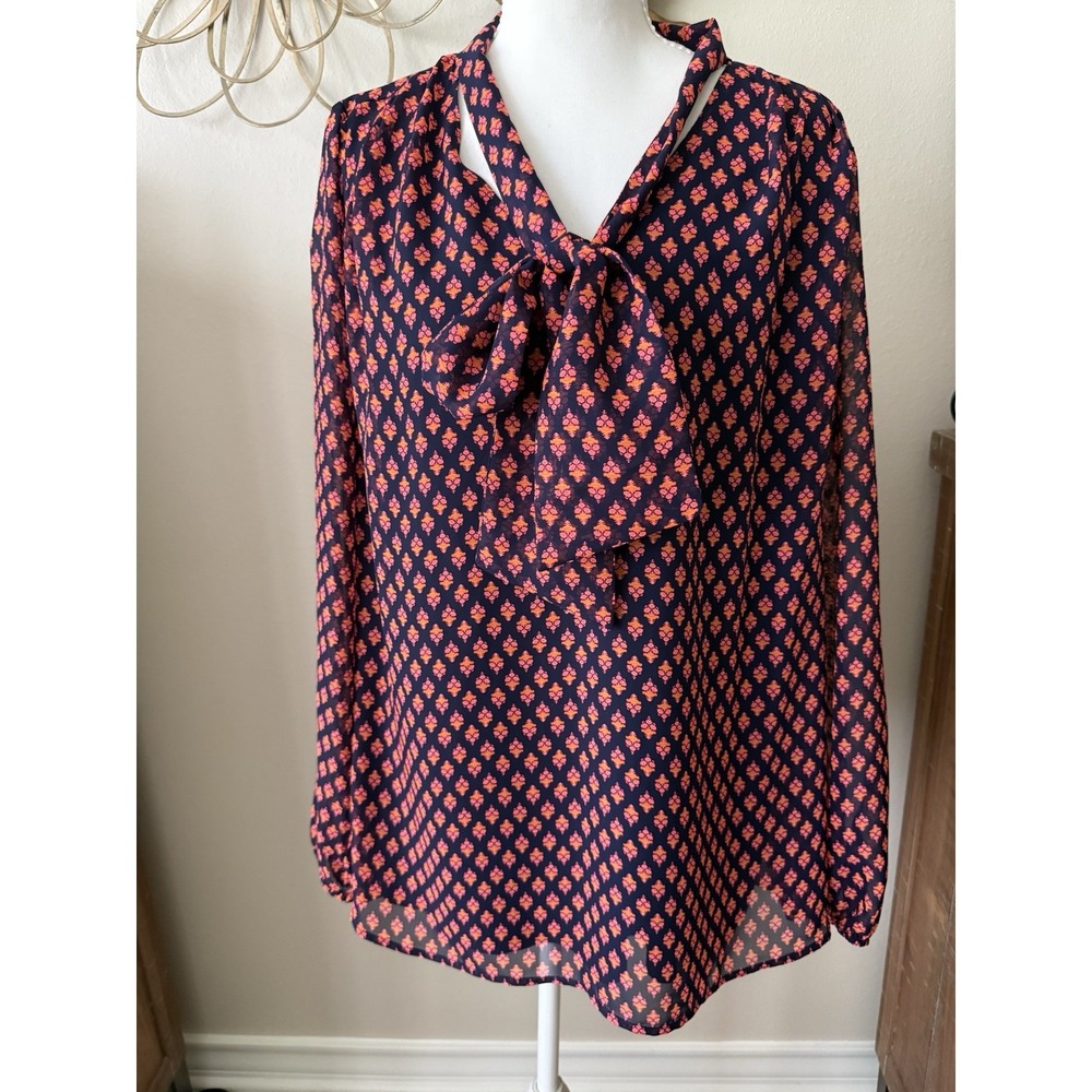 Lane Bryant Blouse Size 14 NWT Tie Neck Sheer Floral Work Top